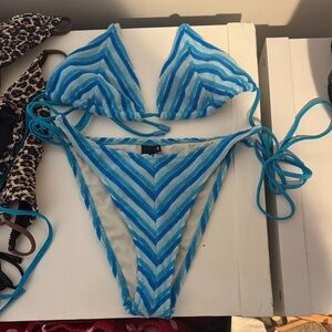 Blue and White Striped Bikini Set
